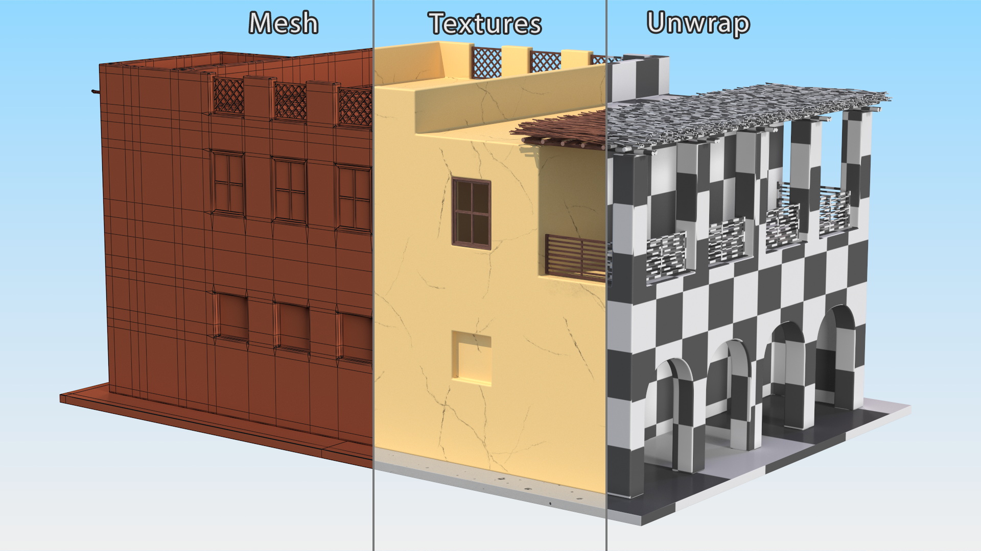 Cartoon Large Arab House with Terrace 3D