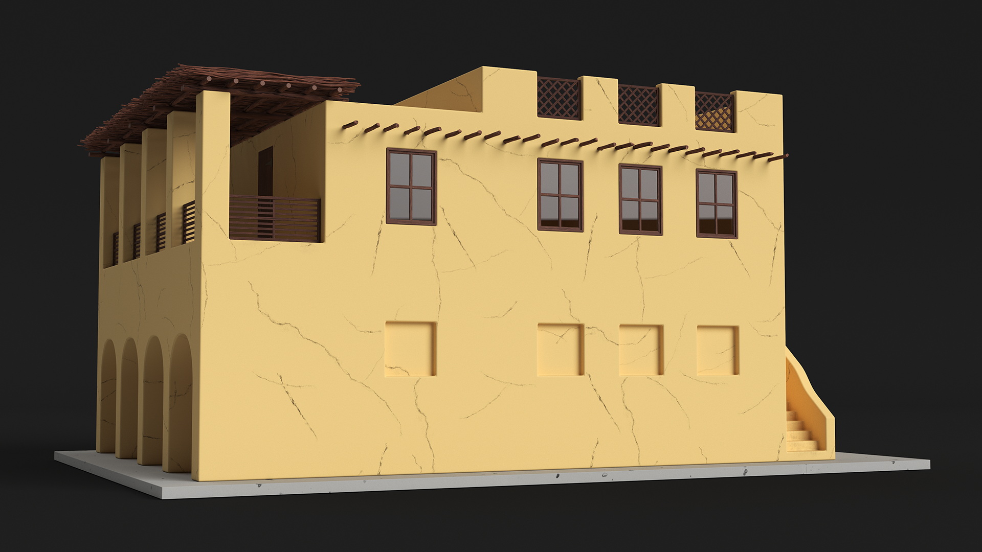 Cartoon Large Arab House with Terrace 3D