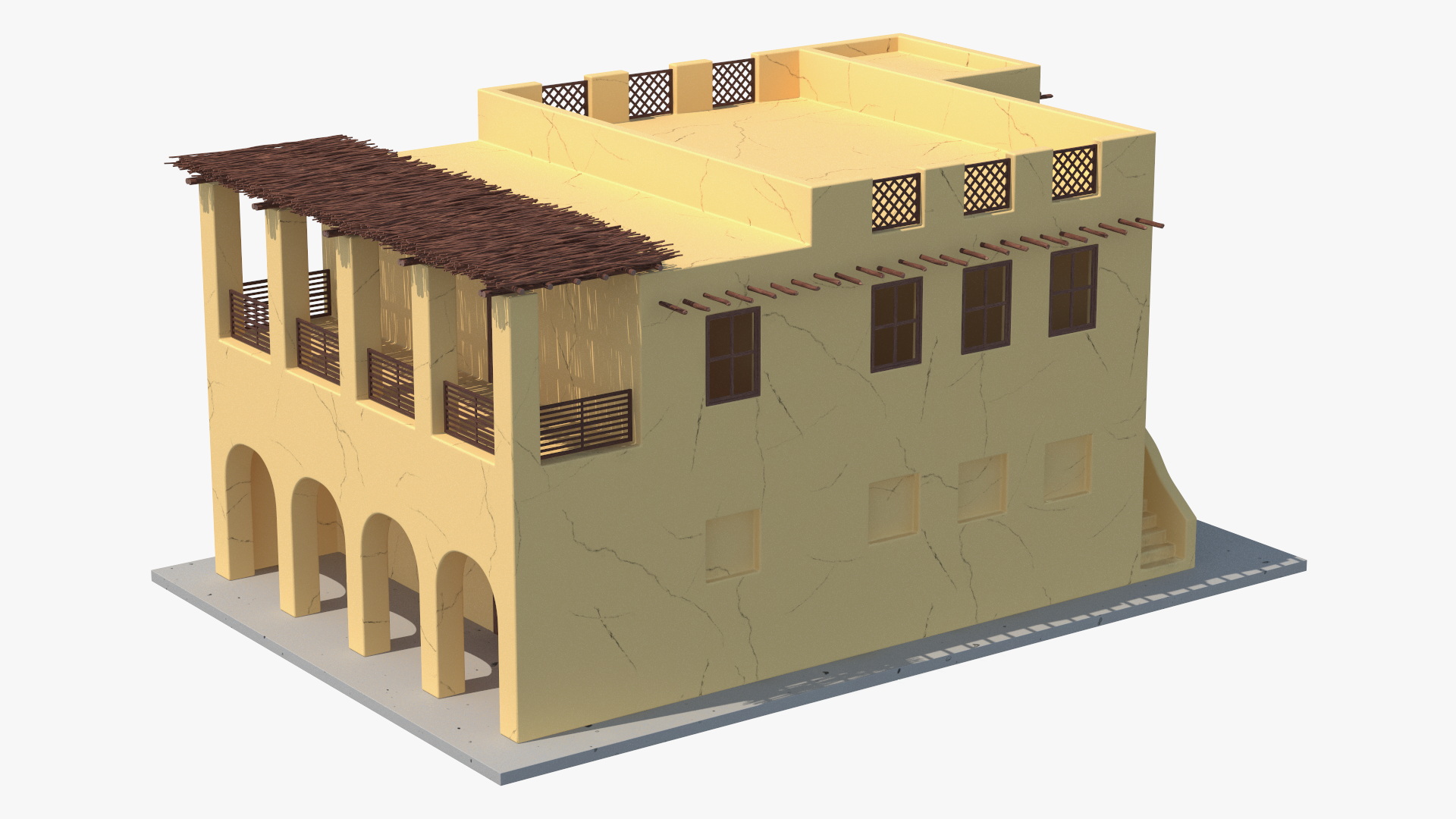 Cartoon Large Arab House with Terrace 3D