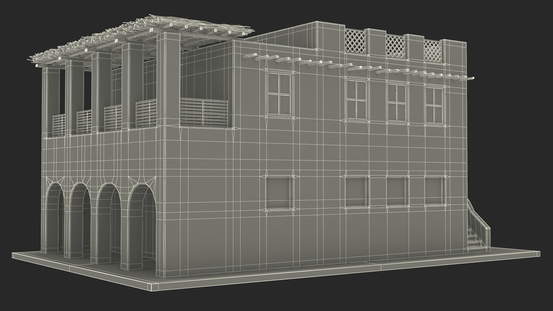 Cartoon Large Arab House with Terrace 3D