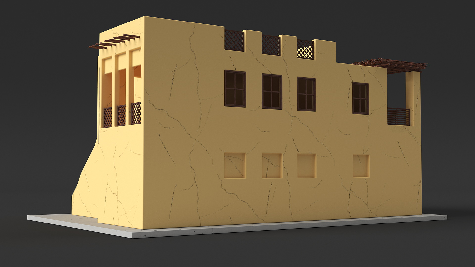 Cartoon Large Arab House with Terrace 3D