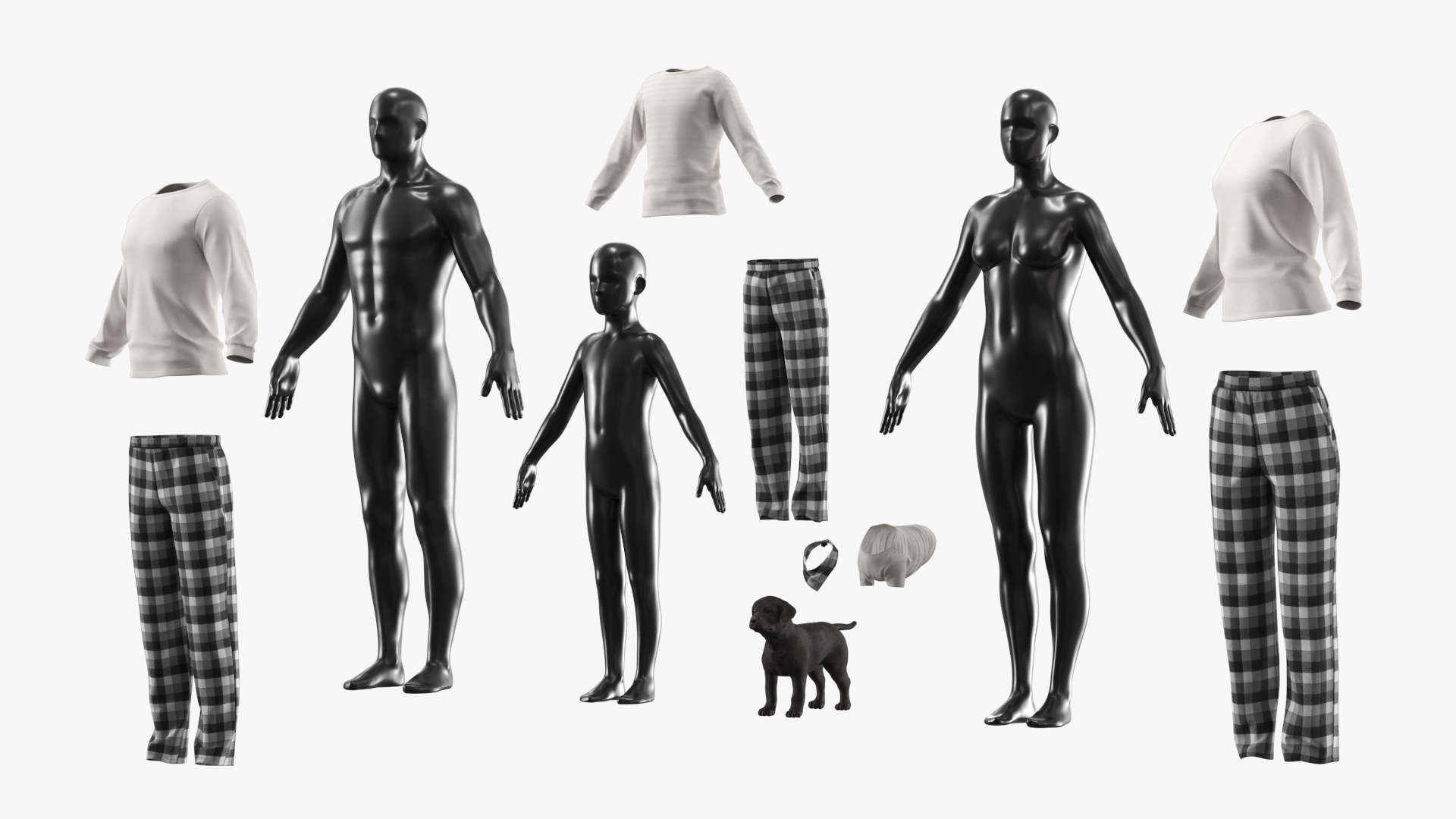 Family Pajama Set with Dog Clothing White Black, view 8