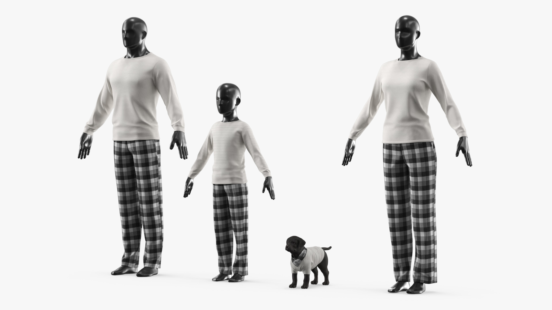 Family Pajama Set with Dog Clothing White Black