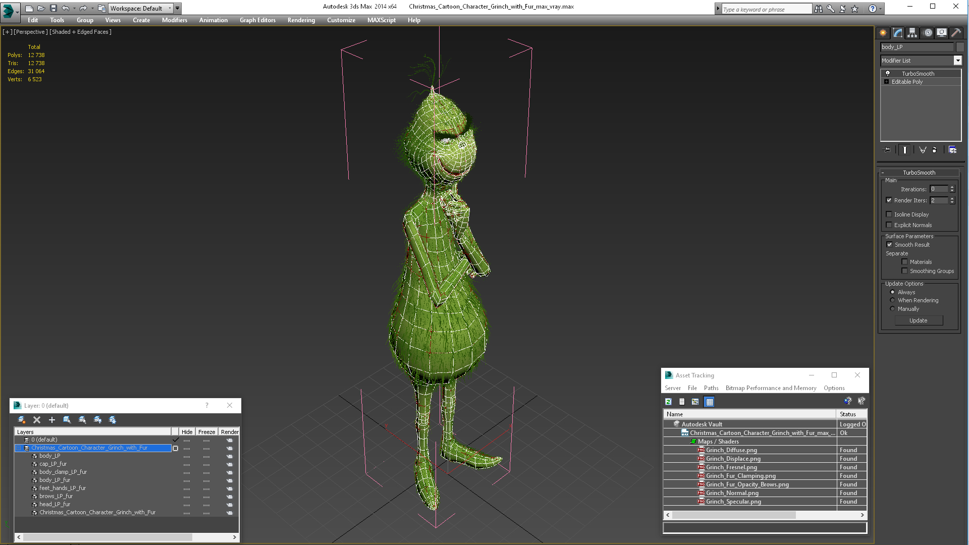 3D Christmas Cartoon Character Grinch with Fur model