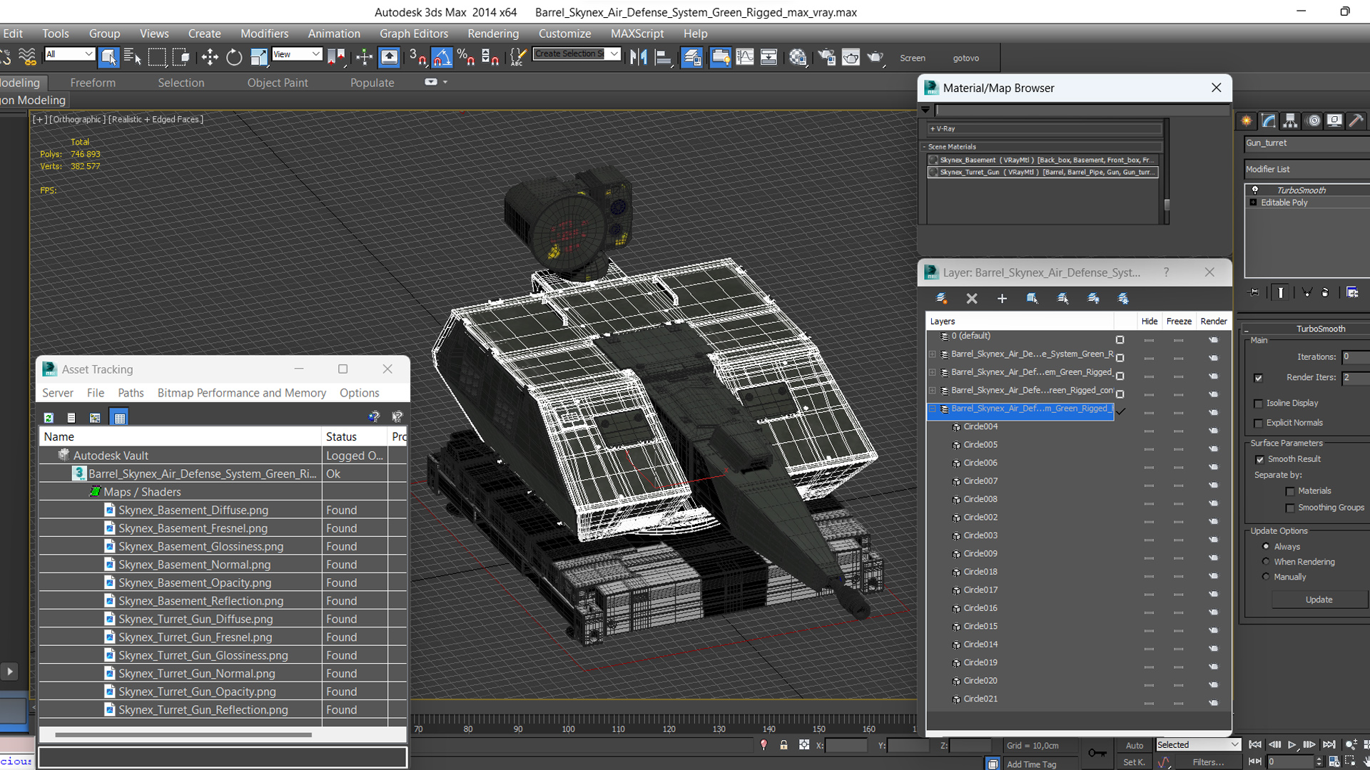Barrel Skynex Air Defense System Green Rigged for Maya 3D model