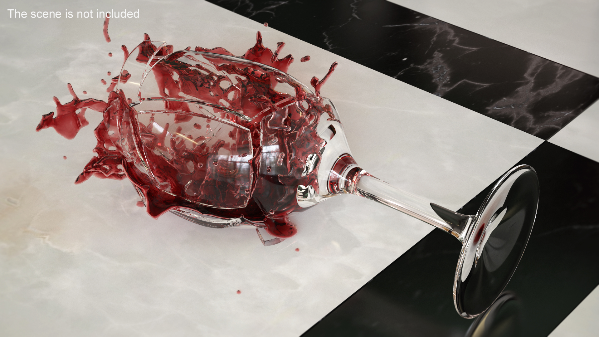 Splashing Red Wine on Broken Glass 3D model