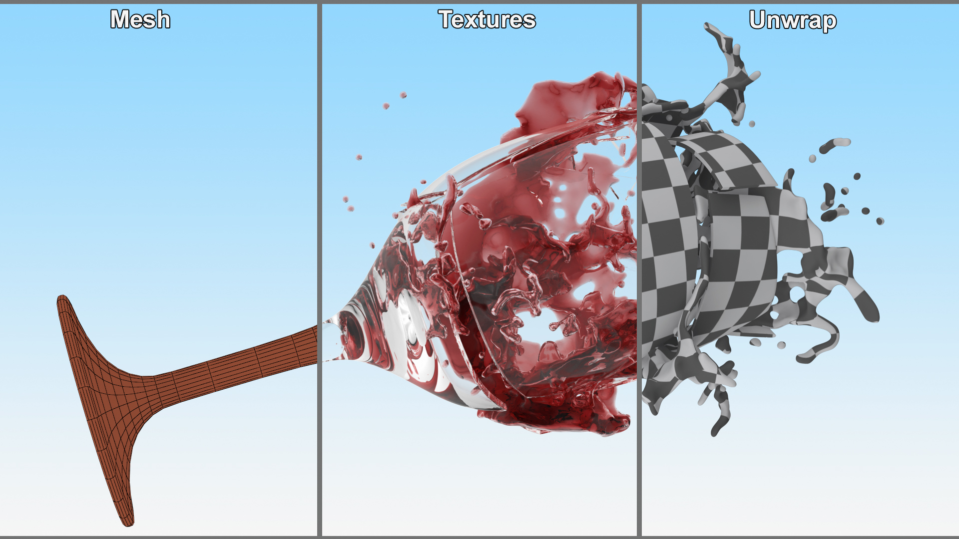 Splashing Red Wine on Broken Glass 3D model