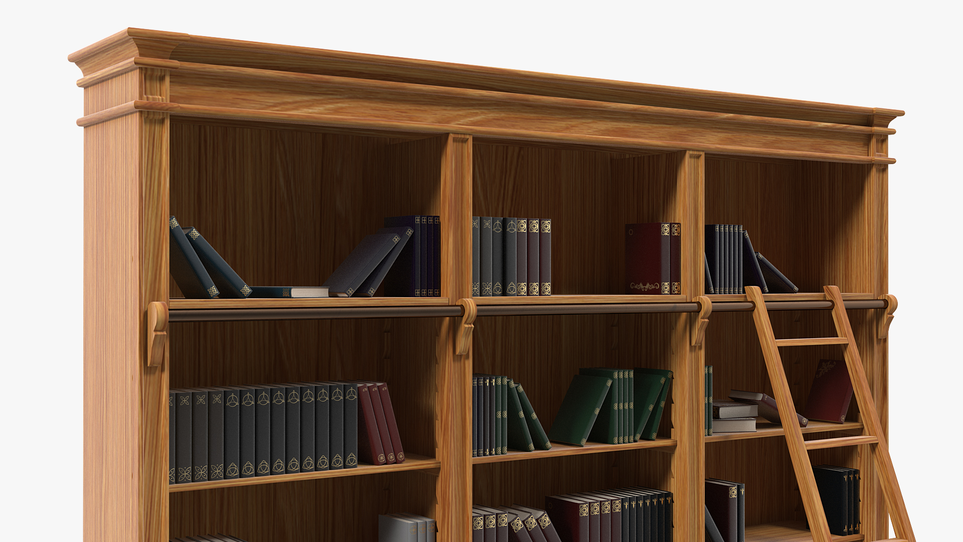 Wood Library Bookcase with Books 3D
