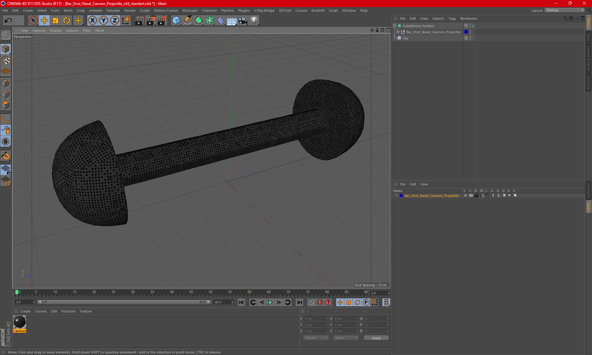 Bar Shot Naval Cannon Projectile 3D