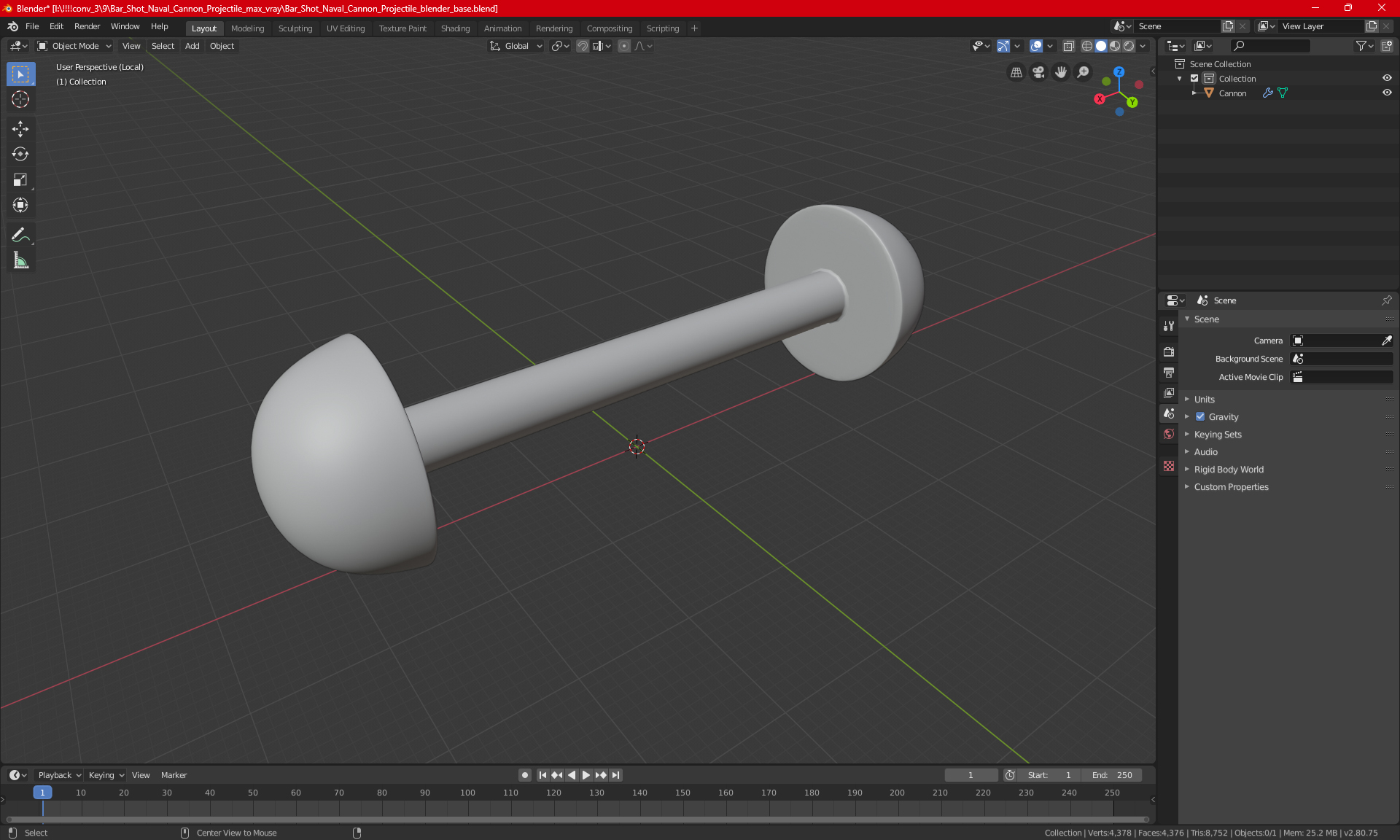 Bar Shot Naval Cannon Projectile 3D