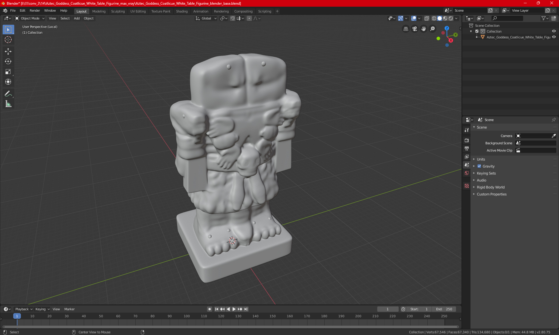 Aztec Goddess Coatlicue White Table Figurine for 3D Print 3D