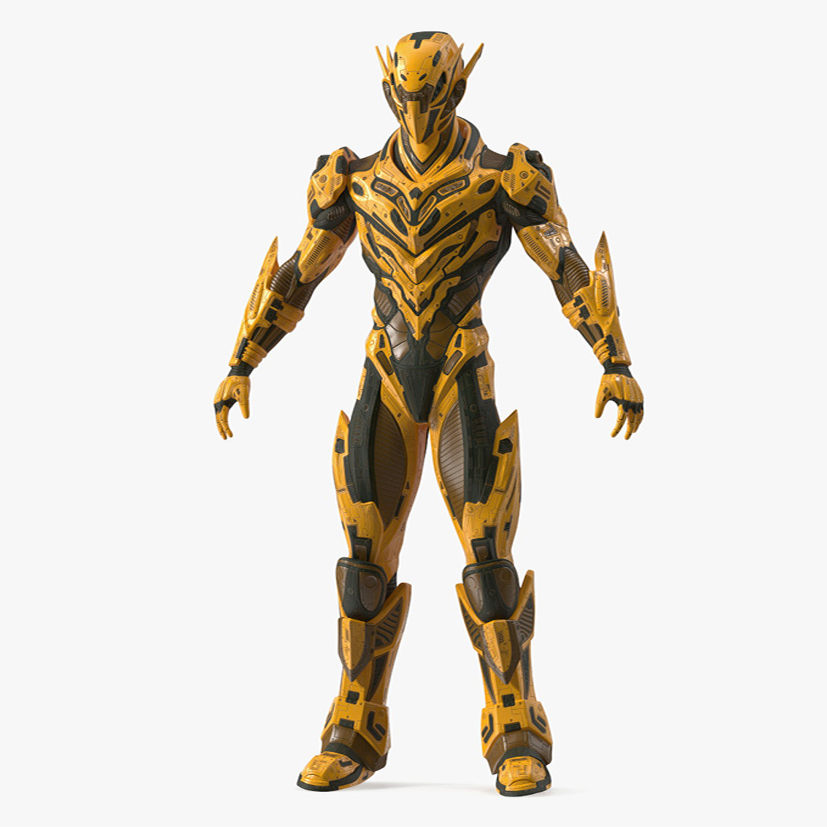 Sci-Fi Combat Robot Yellow Rigged for Cinema 4D 3D