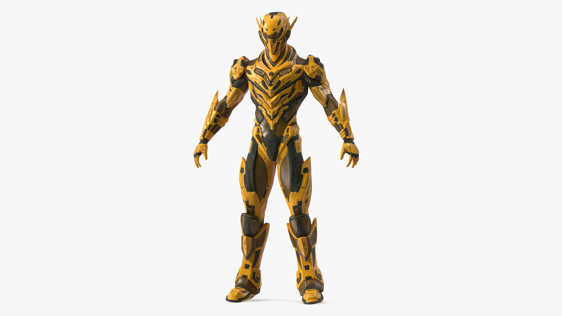 Sci-Fi Combat Robot Yellow Rigged for Cinema 4D 3D