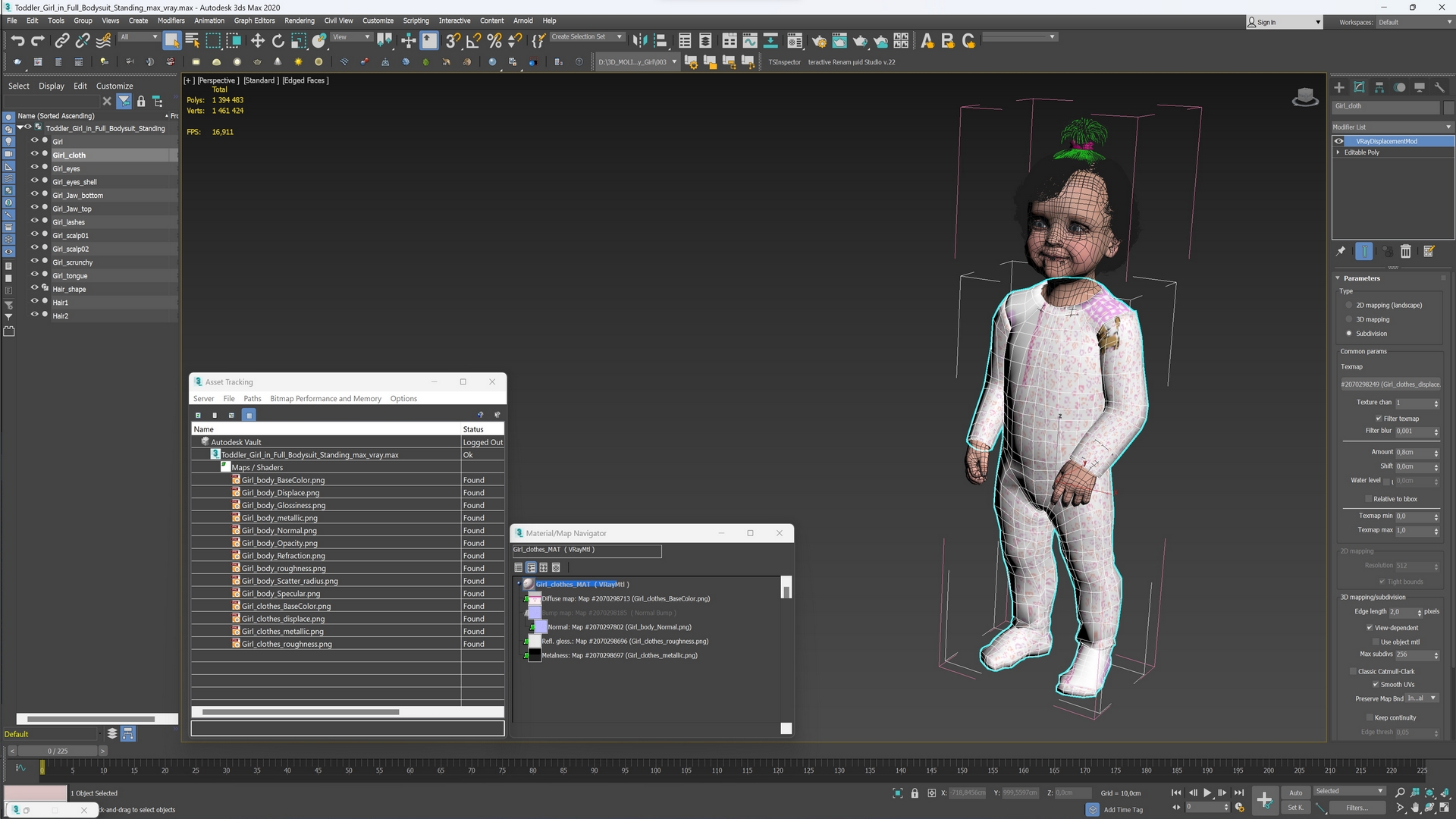 3D Toddler Girl in Full Bodysuit Standing model
