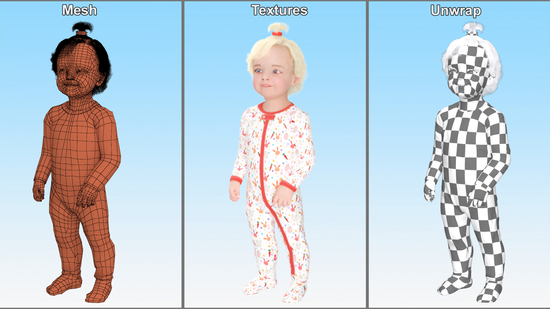 3D Toddler Girl in Full Bodysuit Standing model