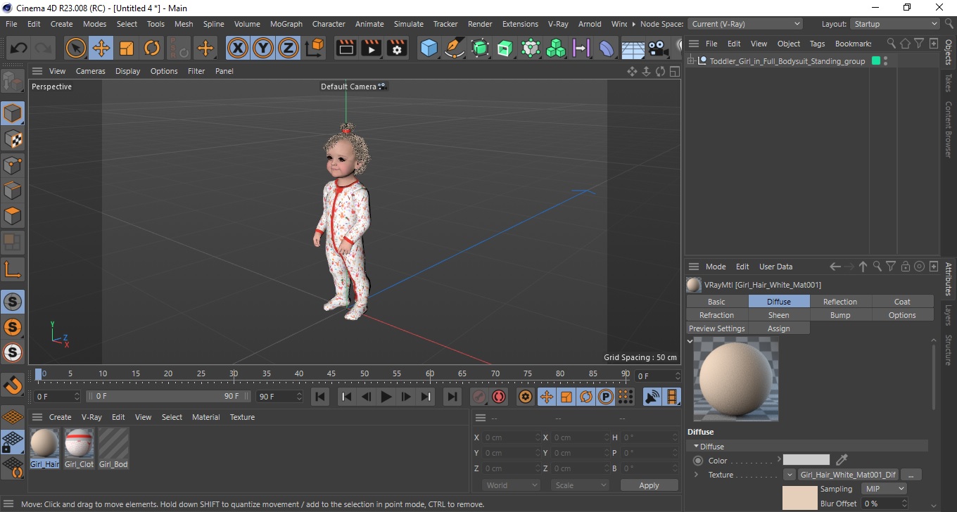 3D Toddler Girl in Full Bodysuit Standing model