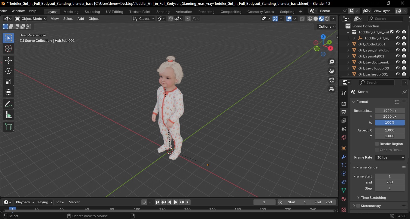 3D Toddler Girl in Full Bodysuit Standing model