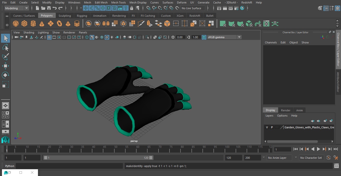 3D Garden Gloves with Plastic Claws Green model