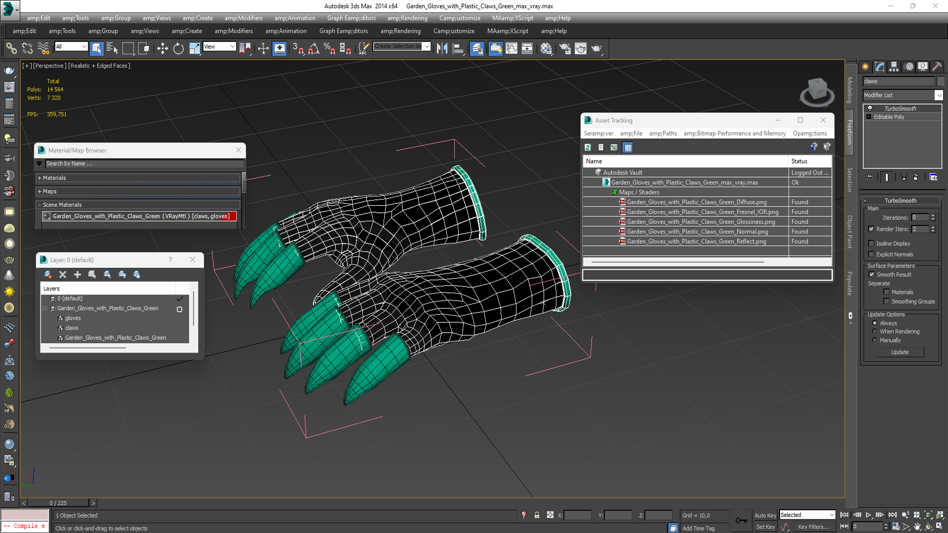 3D Garden Gloves with Plastic Claws Green model