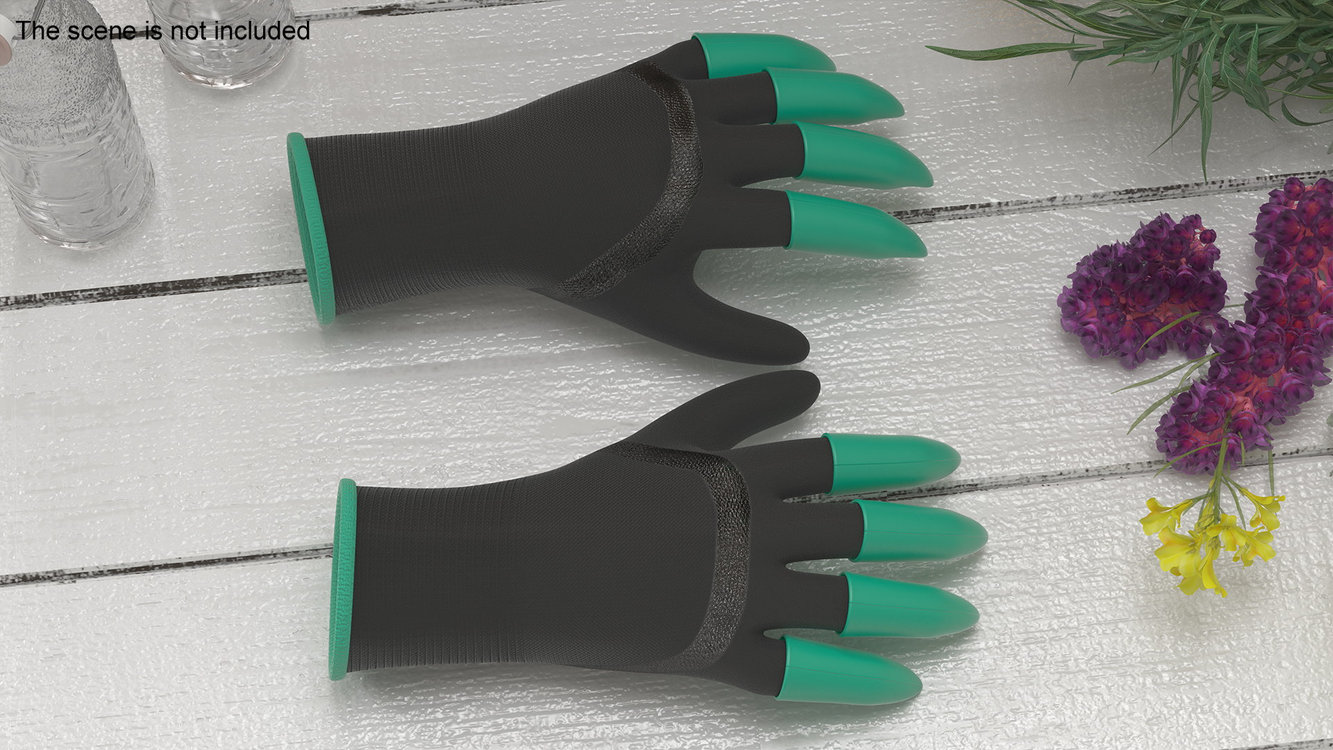 3D Garden Gloves with Plastic Claws Green model
