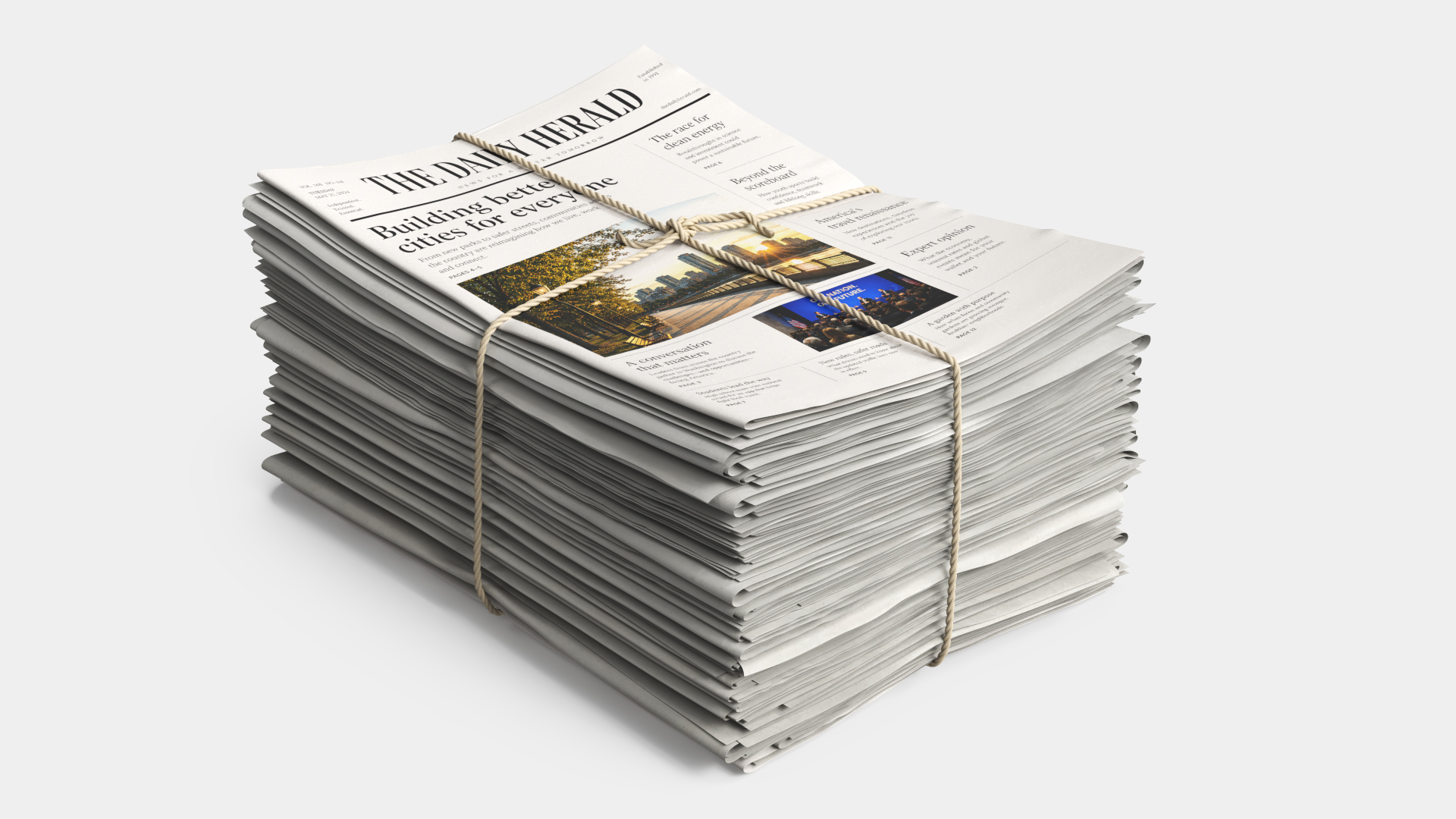 Printed Newspaper Bundle with Twine White - view 2