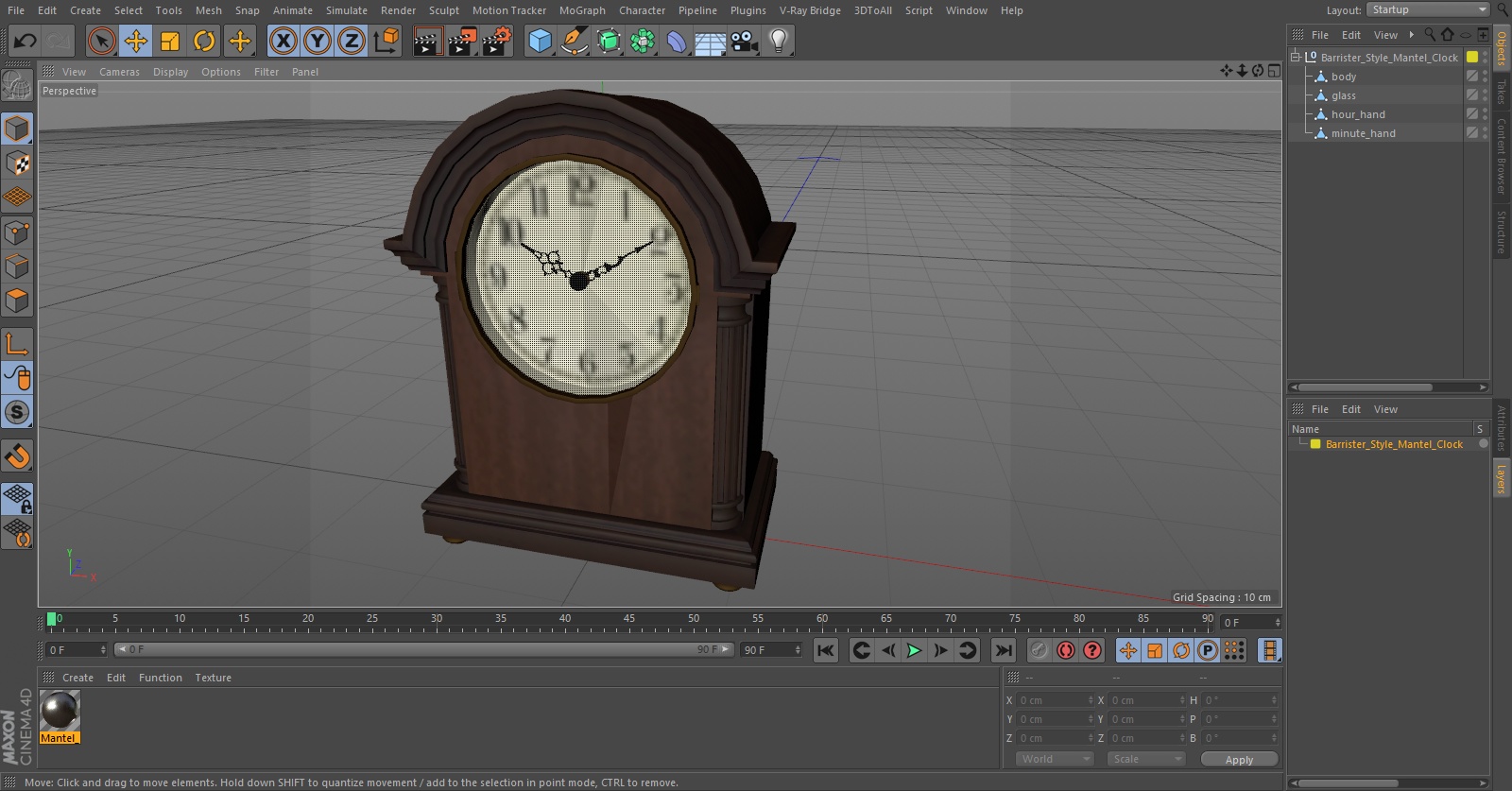 3D Barrister Style Mantel Clock model