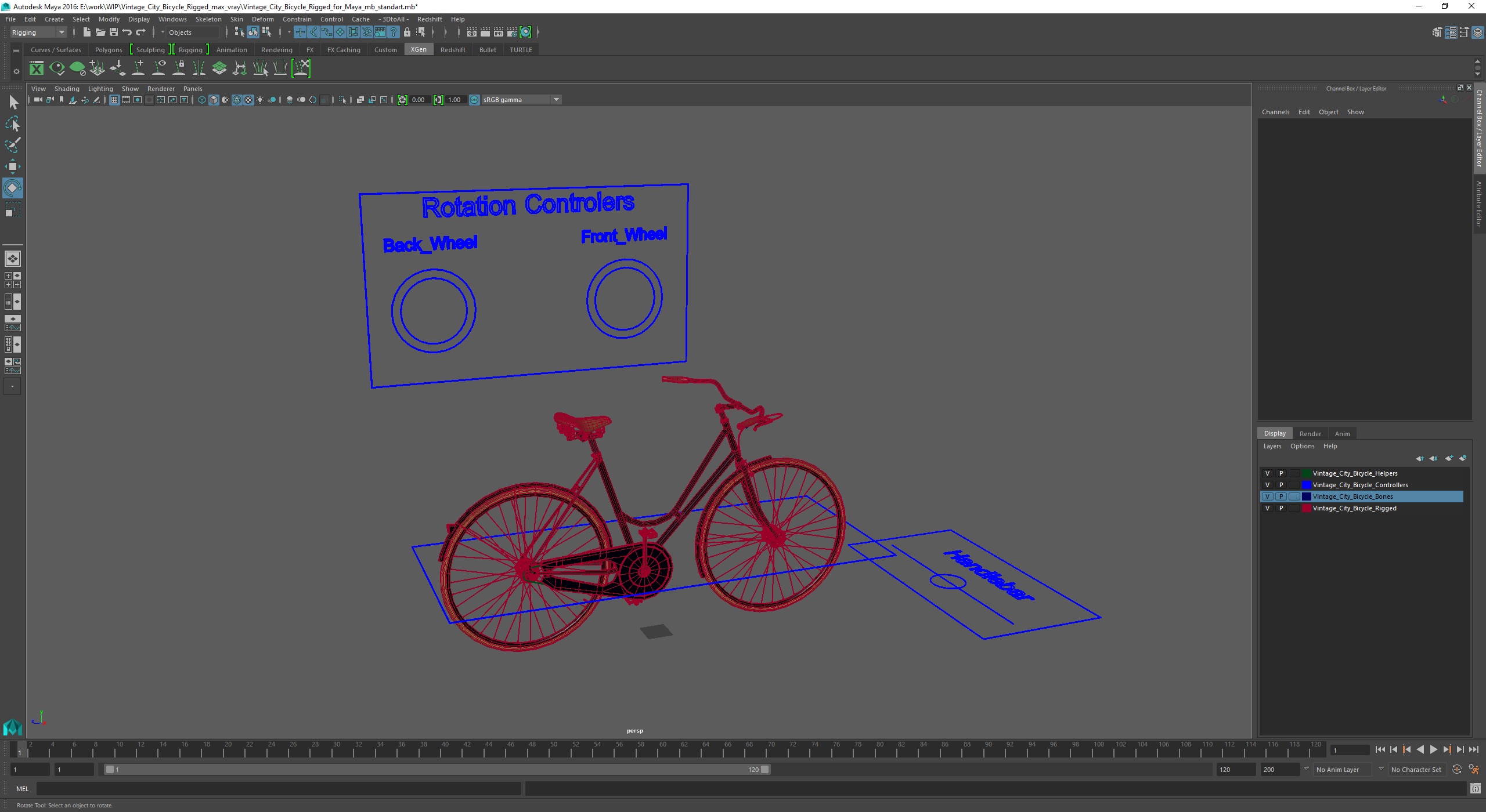 3D Vintage City Bicycle Rigged for Maya