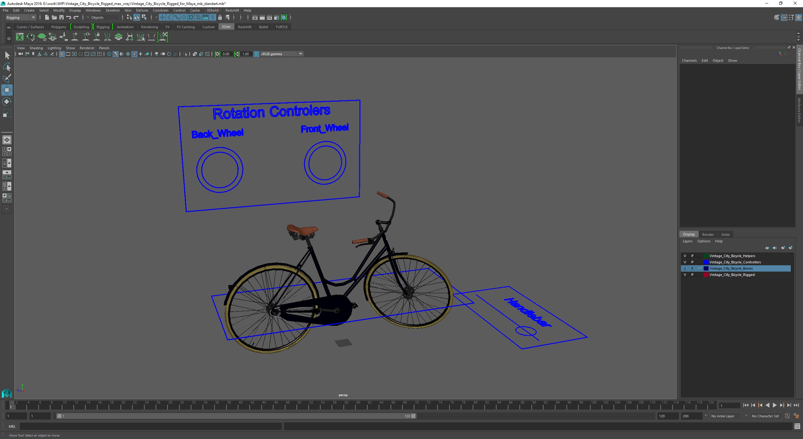 3D Vintage City Bicycle Rigged for Maya