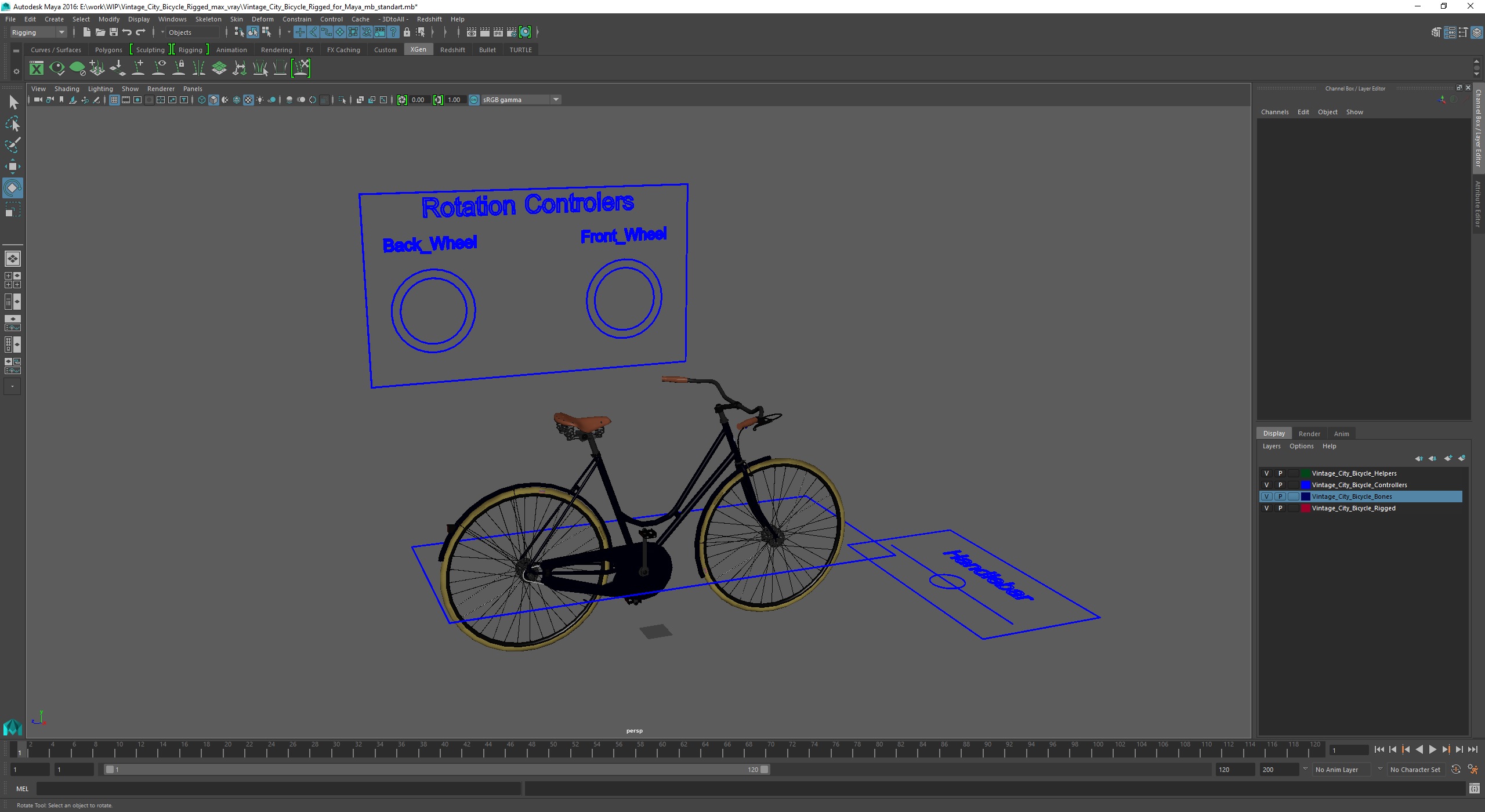 3D Vintage City Bicycle Rigged for Maya
