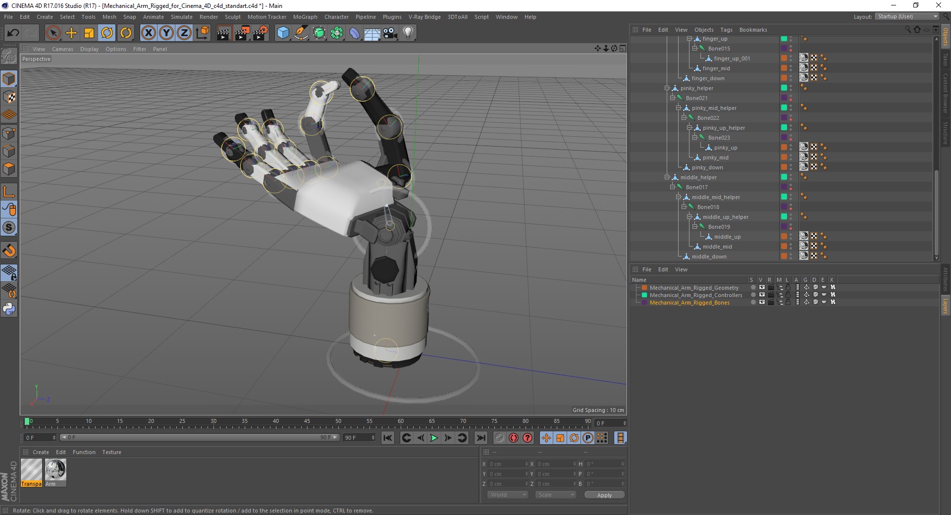 3D model Mechanical Arm Rigged for Cinema 4D