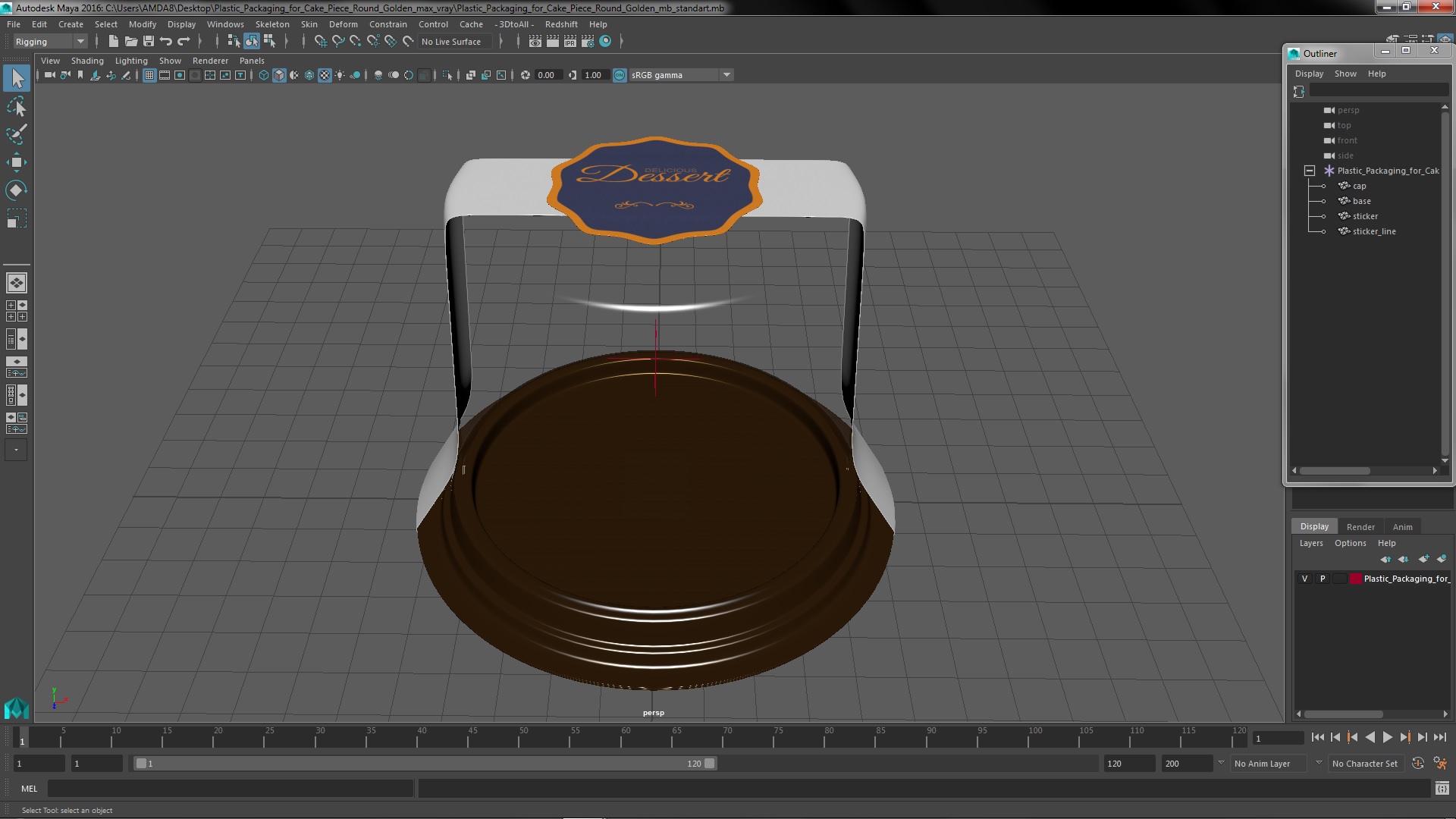 3D model Plastic Packaging for Cake Piece Round Golden