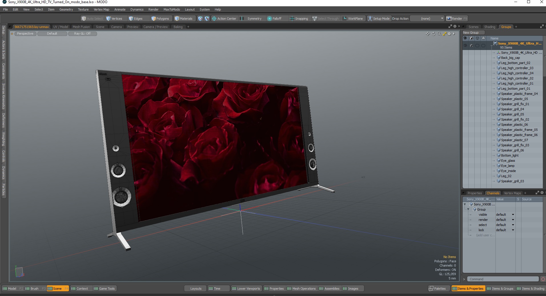 3D model Sony X900B 4K Ultra HD TV Turned On