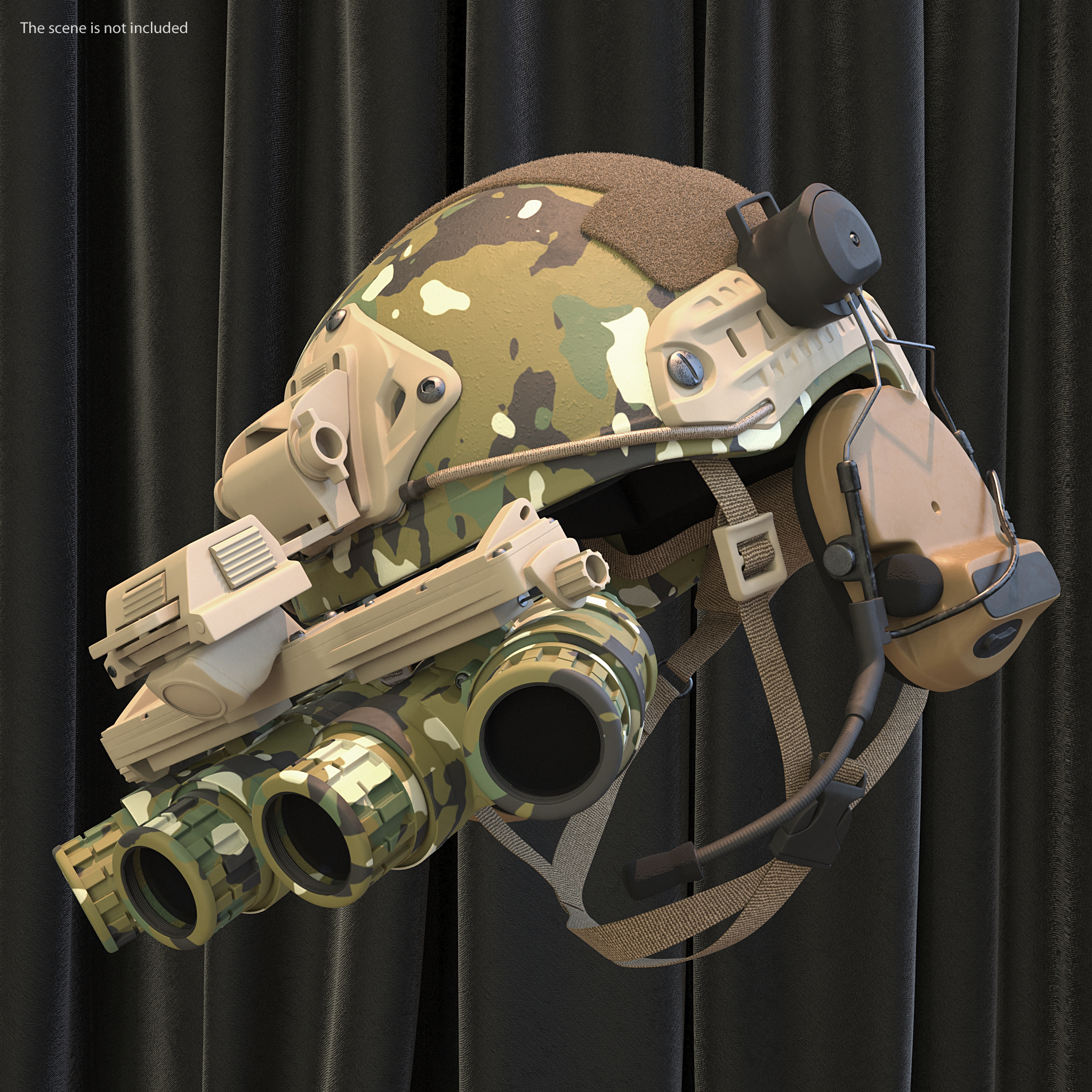 3D Tactical Helmet Digital Woodland Camo with Fur