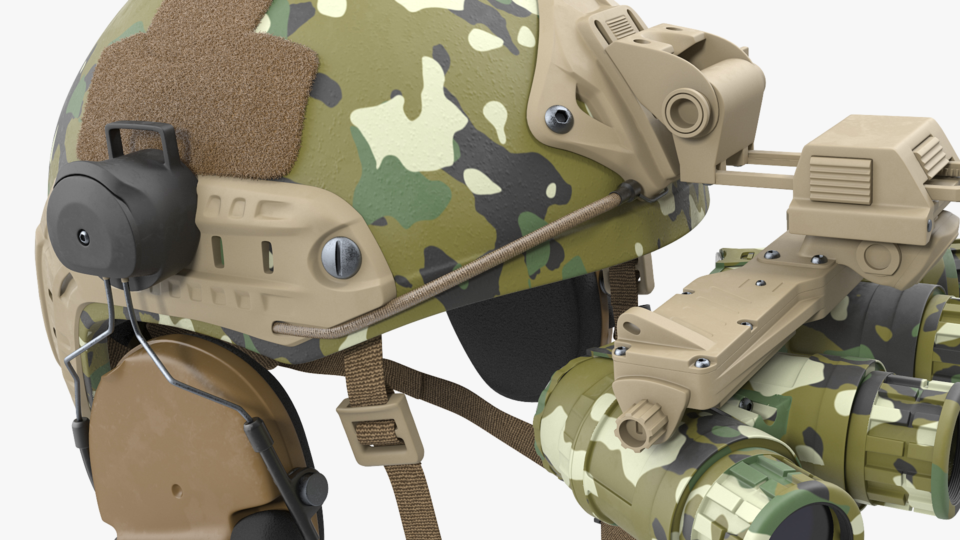 3D Tactical Helmet Digital Woodland Camo with Fur
