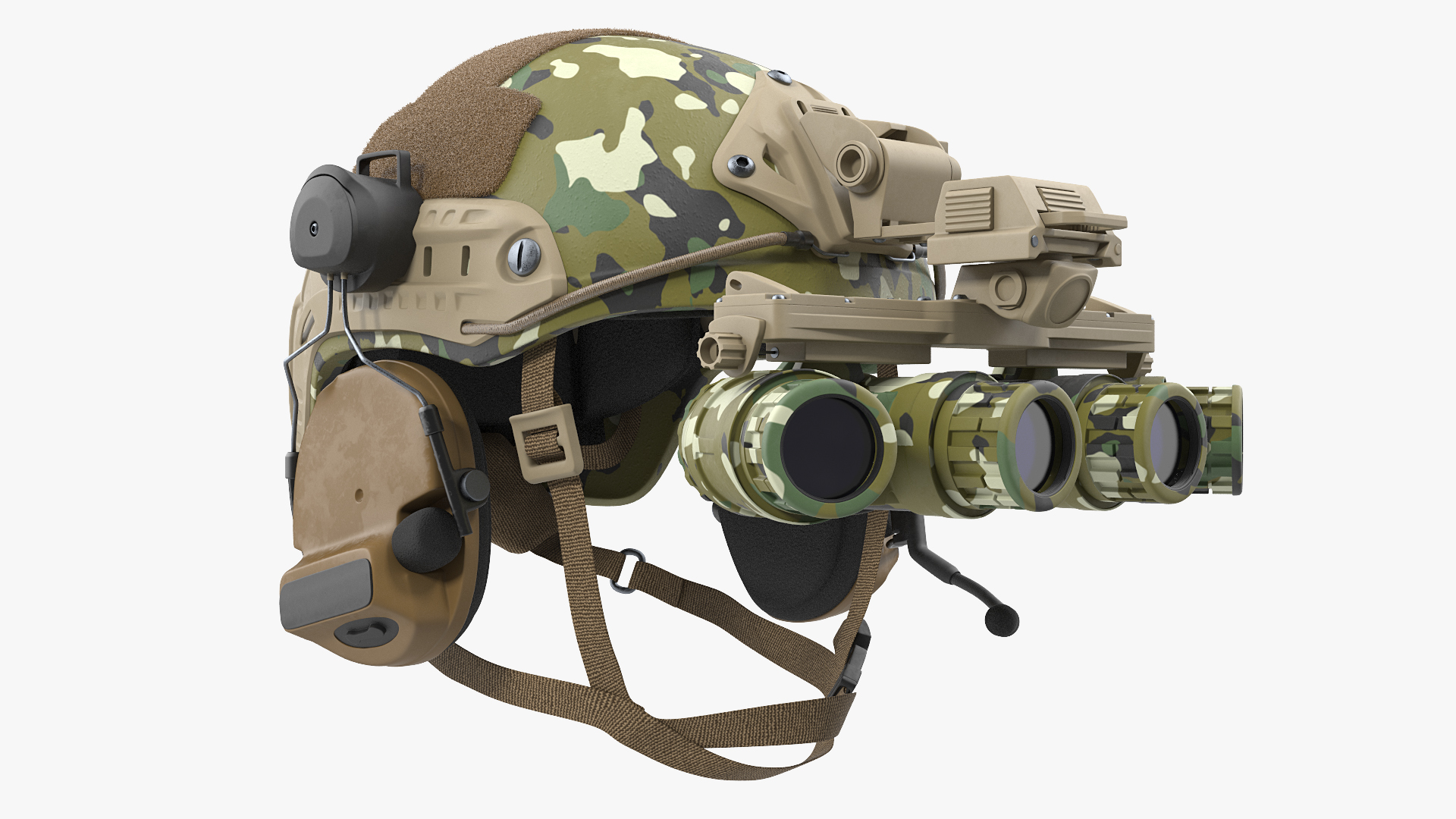 3D Tactical Helmet Digital Woodland Camo with Fur