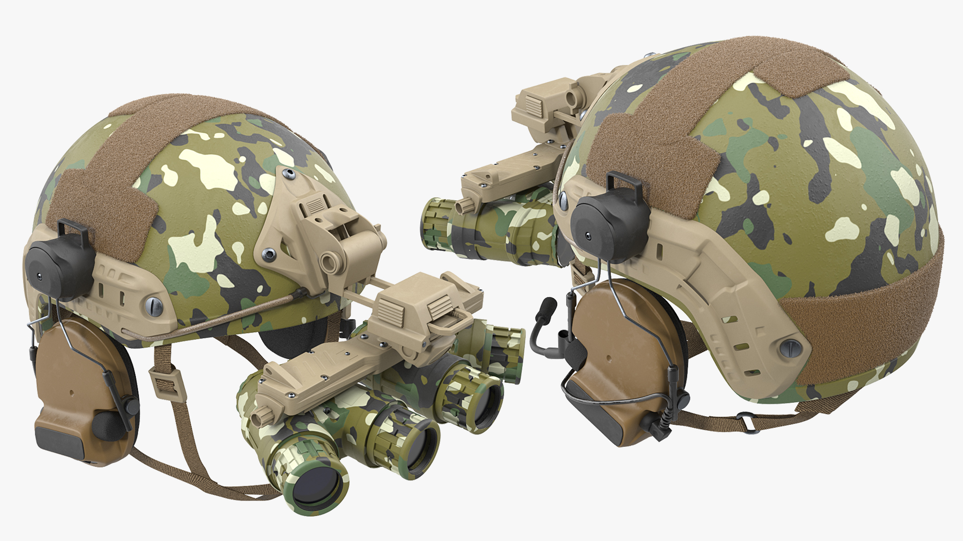 3D Tactical Helmet Digital Woodland Camo with Fur