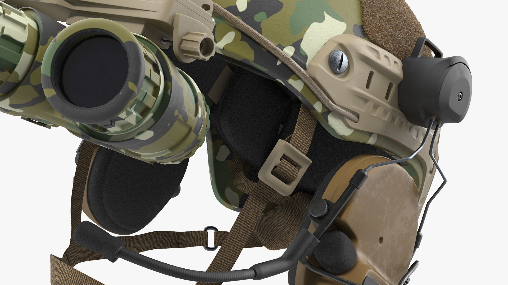 3D Tactical Helmet Digital Woodland Camo with Fur