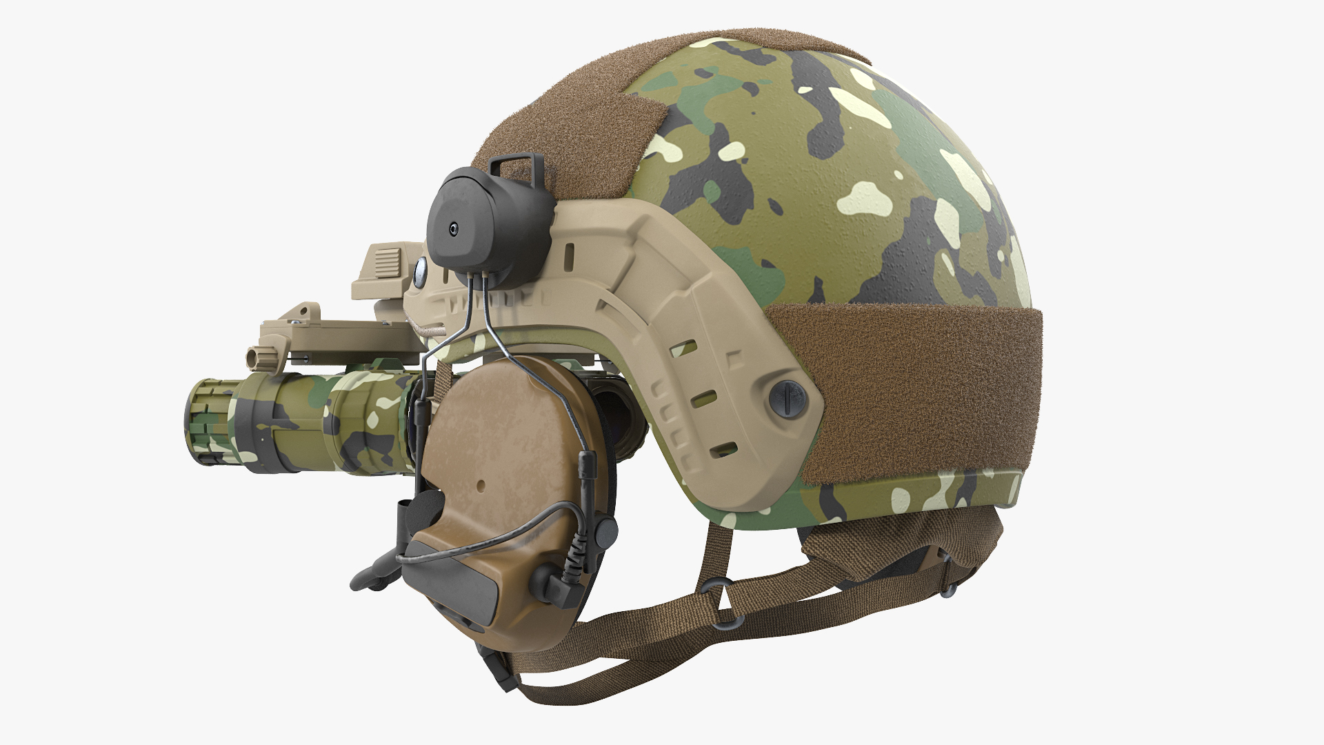 3D Tactical Helmet Digital Woodland Camo with Fur