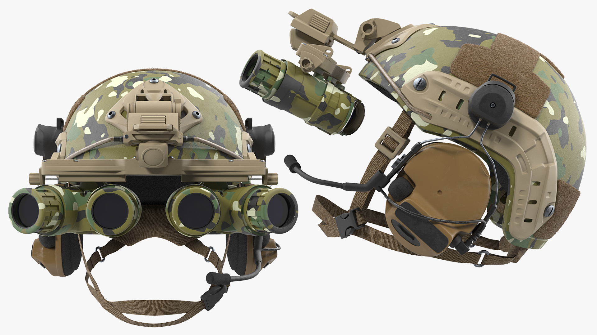 3D Tactical Helmet Digital Woodland Camo with Fur