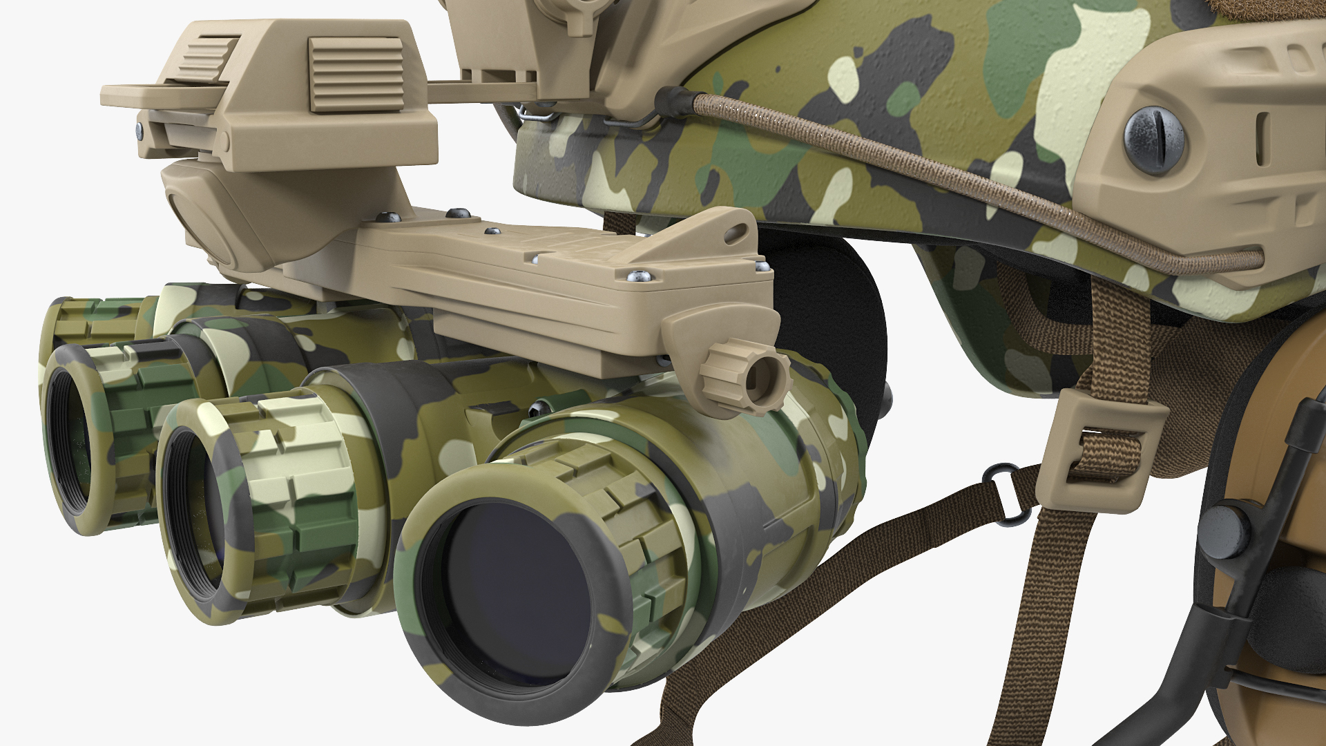 3D Tactical Helmet Digital Woodland Camo with Fur