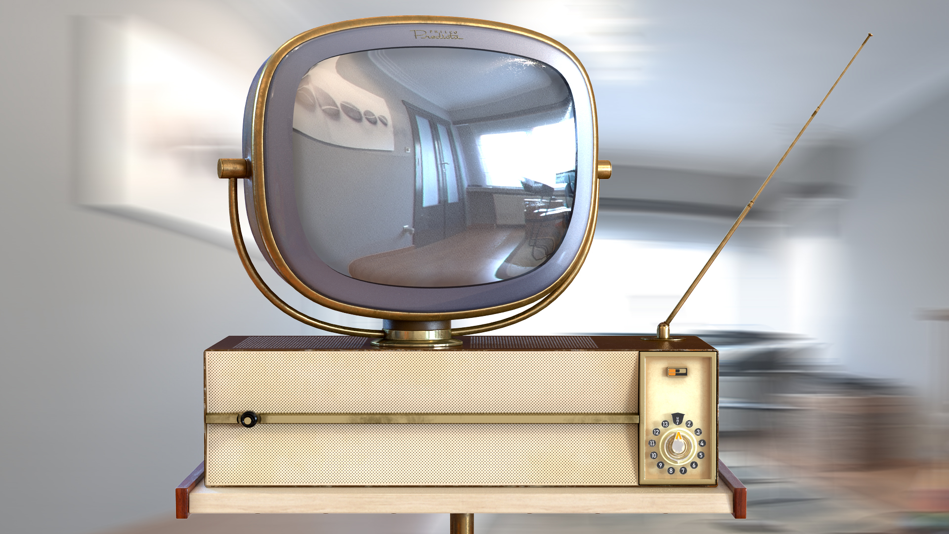 3D Vintage Antique 50s TV with Stand model