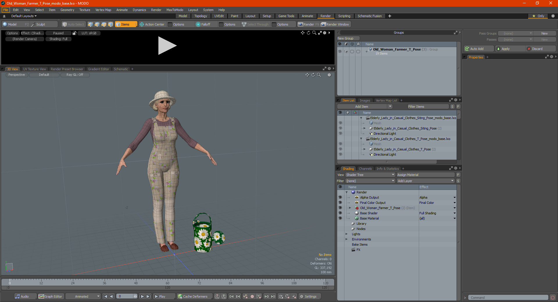 3D Old Woman Farmer T Pose model
