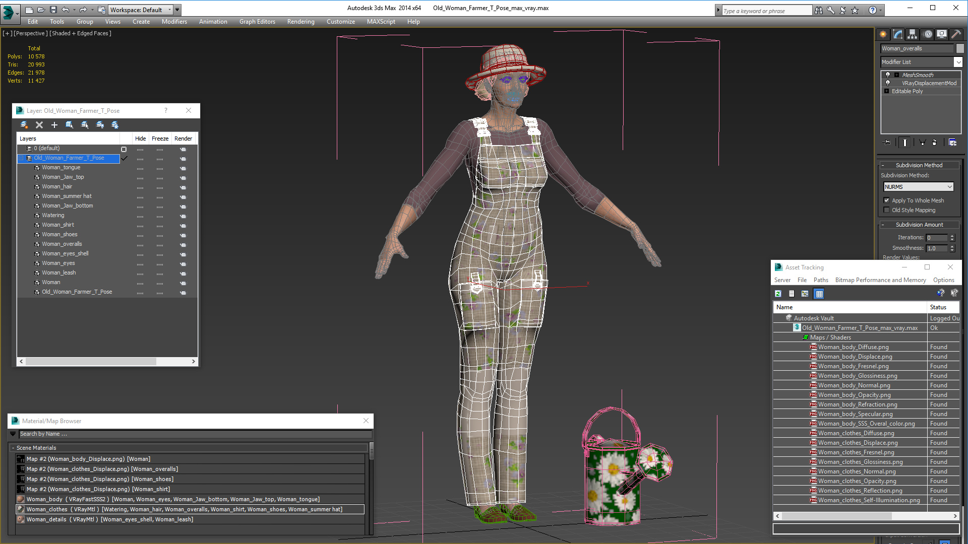 3D Old Woman Farmer T Pose model