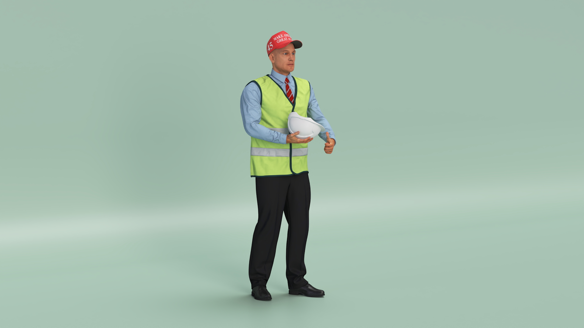 Construction Architect in Yellow Safety Jacket and MAGA Hat 3D model
