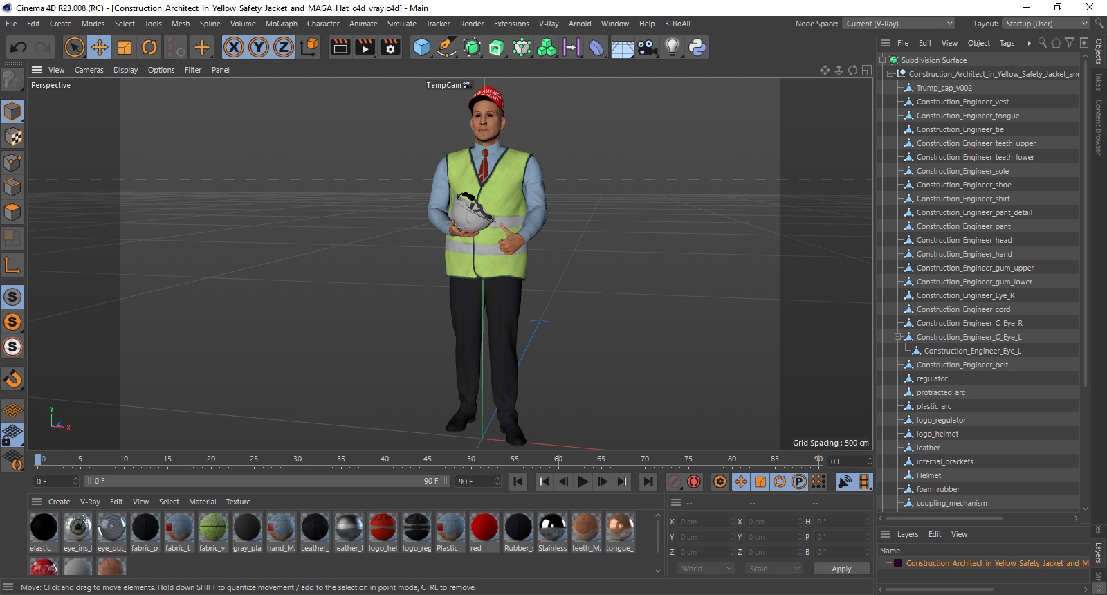 Construction Architect in Yellow Safety Jacket and MAGA Hat 3D model