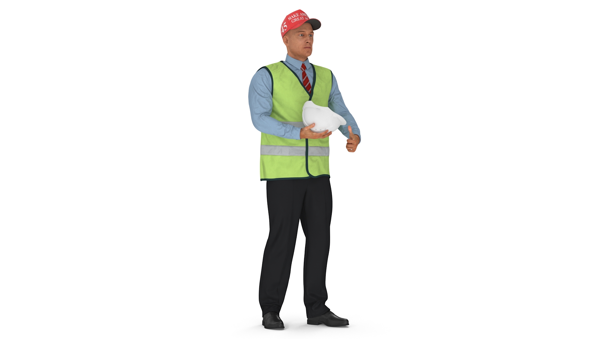 Construction Architect in Yellow Safety Jacket and MAGA Hat 3D model