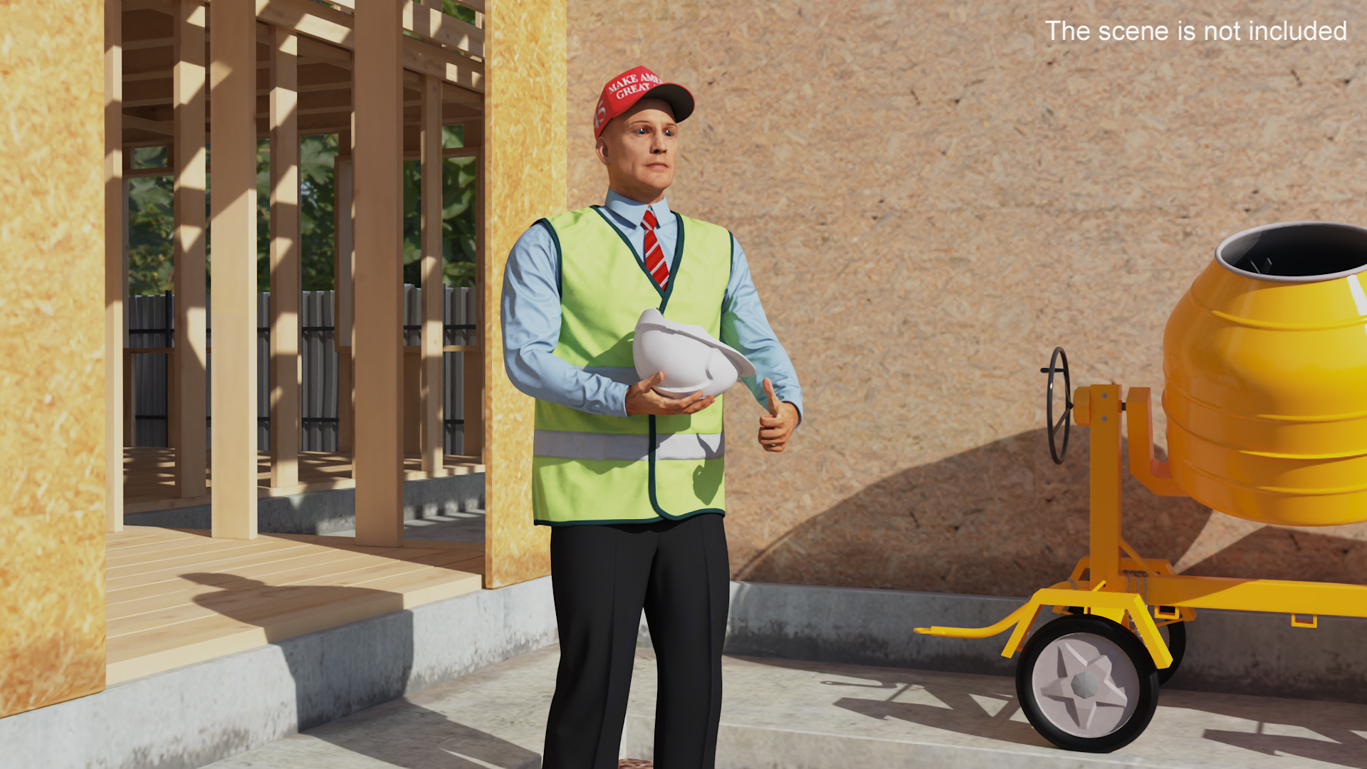 Construction Architect in Yellow Safety Jacket and MAGA Hat 3D model
