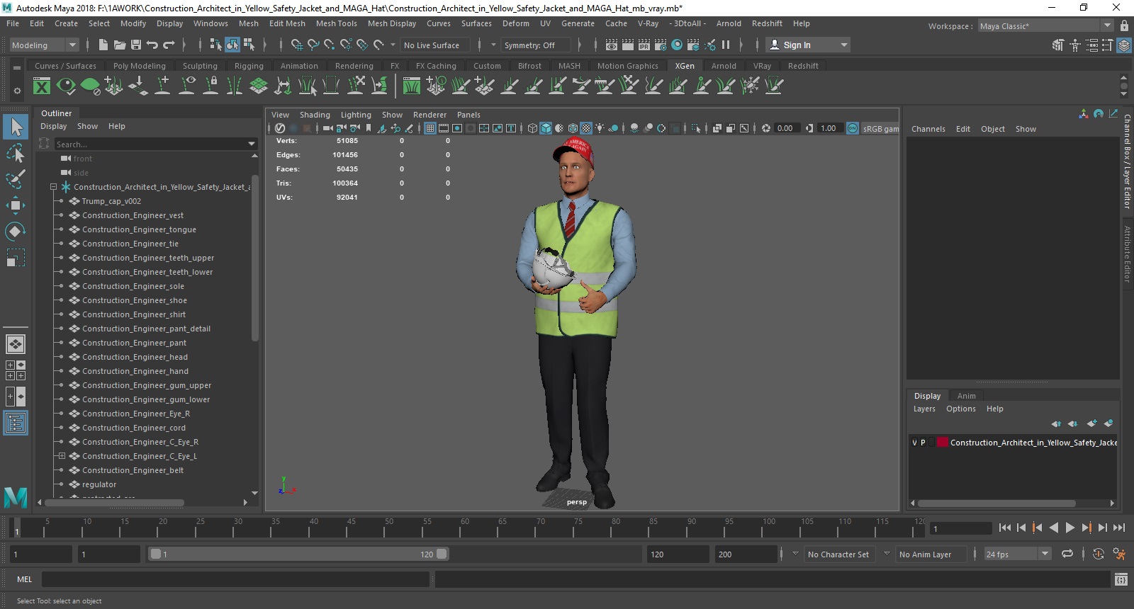 Construction Architect in Yellow Safety Jacket and MAGA Hat 3D model