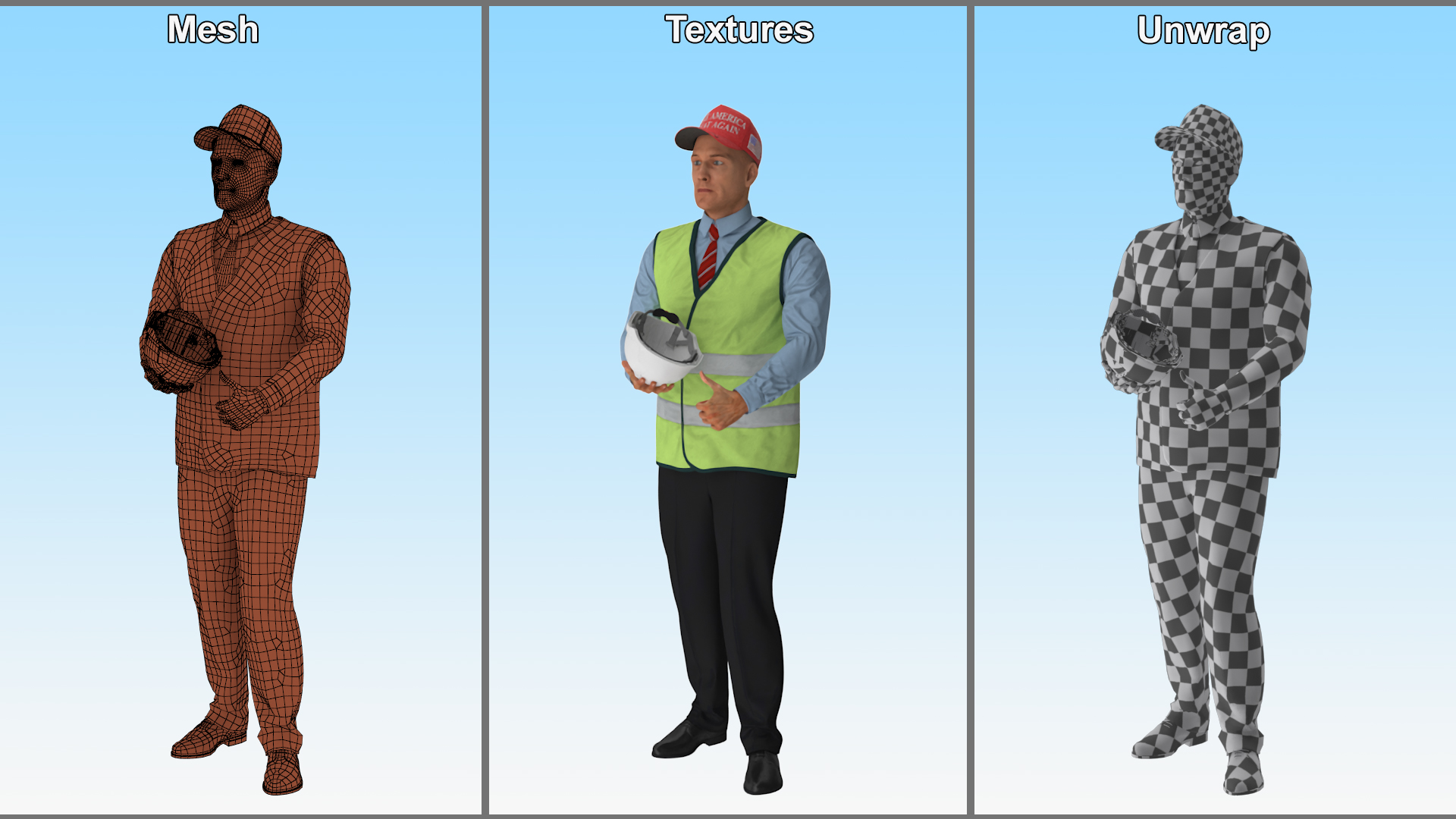 Construction Architect in Yellow Safety Jacket and MAGA Hat 3D model
