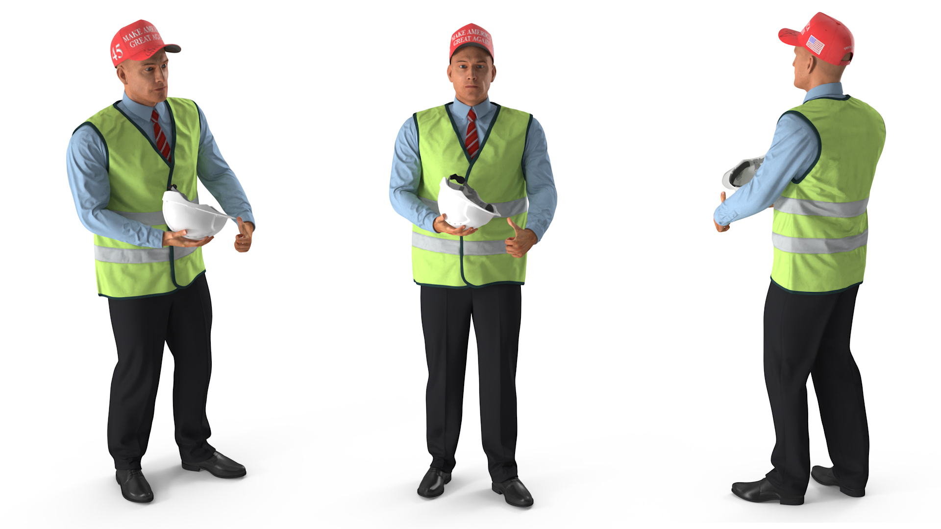 Construction Architect in Yellow Safety Jacket and MAGA Hat 3D model